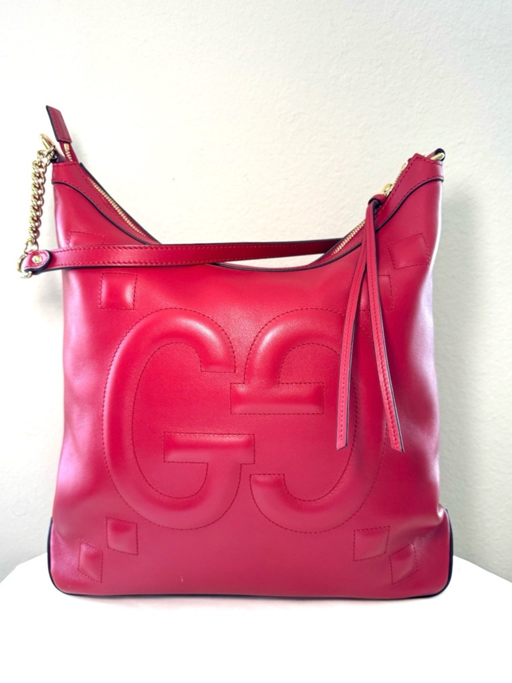 GUCCI red GG Apollo leather shoulder tote hobo bag